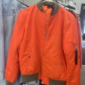 rag & bone Orange Bomber Jacket with Brown Trim